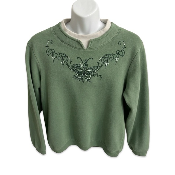 Blair Tops - Vintage 90s Blair Petite Small Green Embroidered Butterfly Sweatshirt